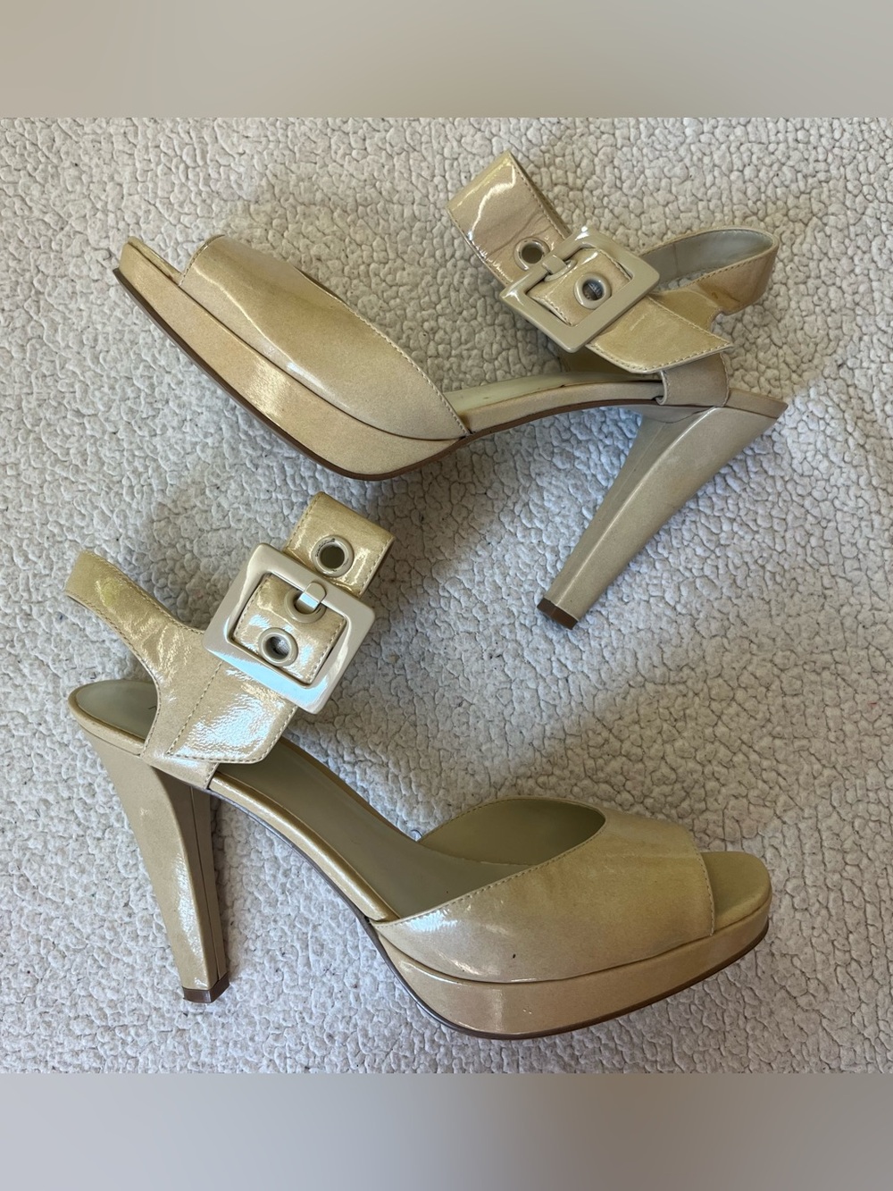Y2K Nine West Buckle Cream High Heels 8 Womens